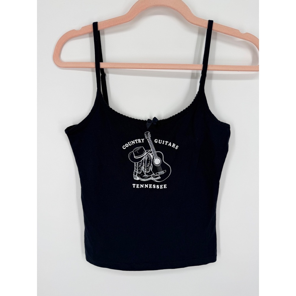 Lucky 777 Cami Tank Top Women XS Blue Country Guitars Tennessee Graphic Baby Tee